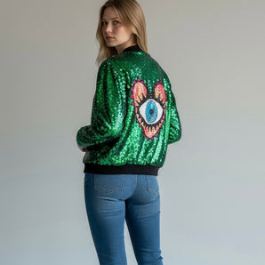 Sequin Jacket Mermaid Green with Sequin eye design