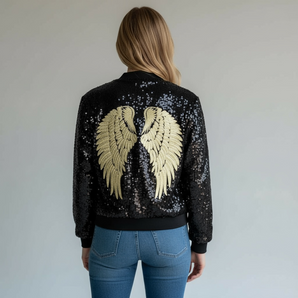 Sequin Jacket Black with Gold Wings Design