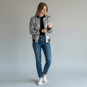Sequin Silver Jacket with Sequin Silver Wings