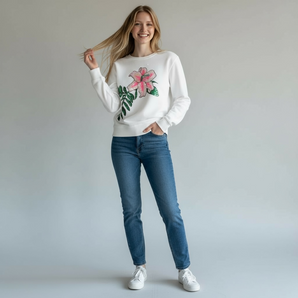 Sequin Flowers Embellished White Sweat-top