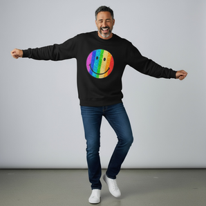 Smiley Face Sequin Embellished Black Sweat-top