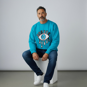 Sequin Eye Embellished Turquoise Sweat-top