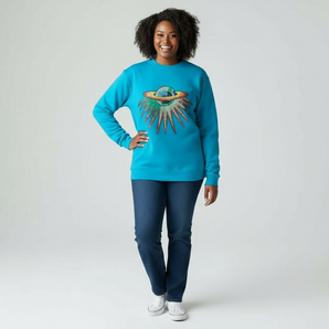 Sequin Planet Embellished Turquoise Sweat-top