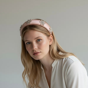 Pink Satin Hand Embellished Diamanté Star Headband