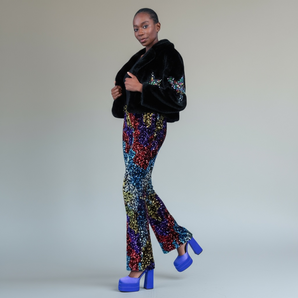 Bamboo Blend Faux Fur Sequin Star Black Jacket