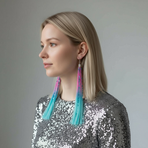 Pink and Blue Sequin Ambre Tassel Earrings
