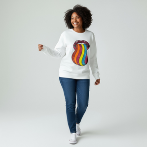 Sequin Rainbow Tongue Embellished White Sweat-top