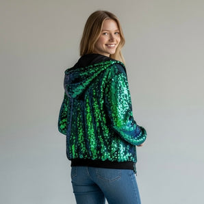 Sequin Jacket Green with Hood