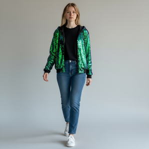 Sequin Jacket Green with Hood