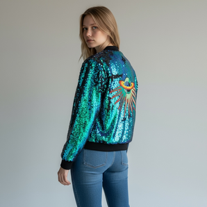 Sequin Jacket Mermaid Green with Sequin Planet Design