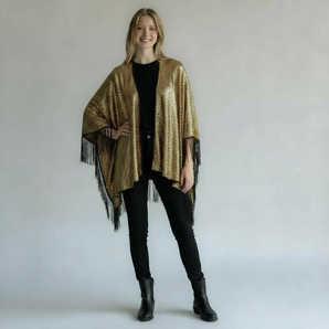 Sequin Gold Kimono with Black fringing