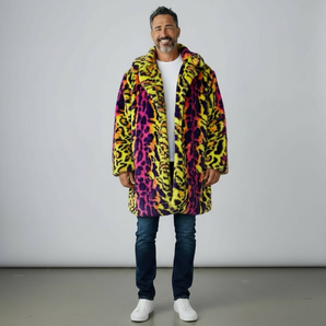 Multicoloured Neon Leopard Print Faux Fur Jacket