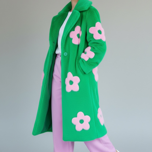 Bamboo Blend Faux Fur flower Coat