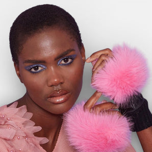 Fingerless Real leather Baby Pink faux Fur Gloves