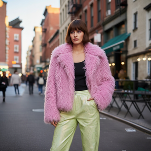 Pink Bamboo Blend Faux Fur Shearling Jacket