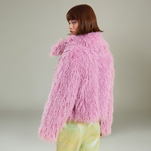 Pink Bamboo Blend Faux Fur Shearling Jacket