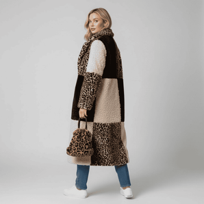 Faux Fur full length Animal Print Panel Jacket