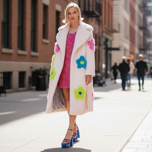 Bamboo Blend Faux Fur flower Coat