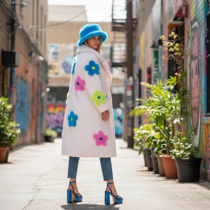 Bamboo Blend Faux Fur flower Coat