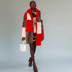 Faux Fur Mid length Animal Print Panel Jacket