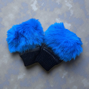 Fingerless Real leather Blue faux Fur Gloves
