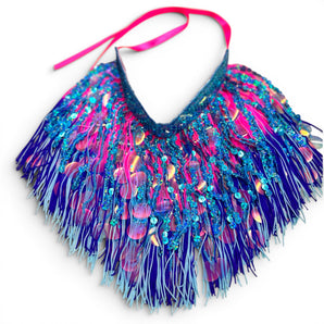Pink, Purple and Turquoise Sequin and Tassel Choker