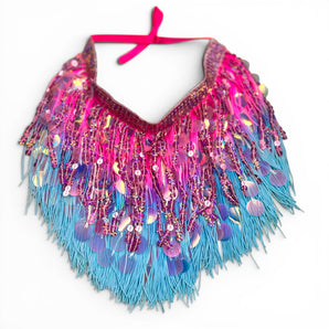 Pink and Turquoise Sequin and Tassel Choker