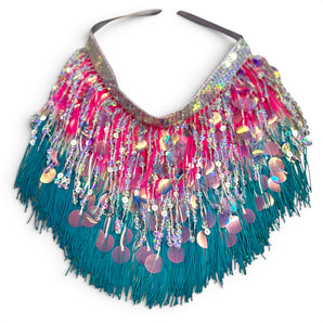 Pink, Turquoise and Silver Sequin and Tassel Choker