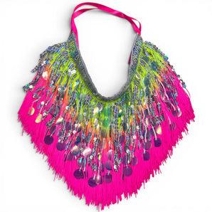 Neon Pink and Yellow Sequin and Tassel Choker