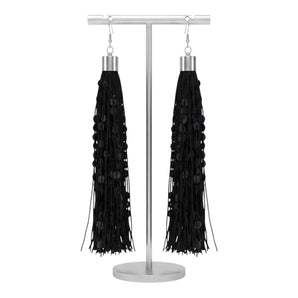 Black Tassel and Sequin Tassel Earrings
