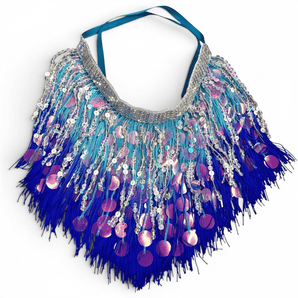 Turquoise and Blue Sequin and Tassel Choker