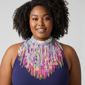 Pink Multicoloured and Silver Sequin and Tassel Choker