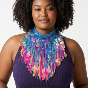 Pink Multicoloured and Turquoise Sequin and Tassel Choker