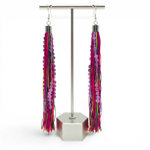 Pink Multicoloured Tassel and Pink Sequin Tassel Earrings