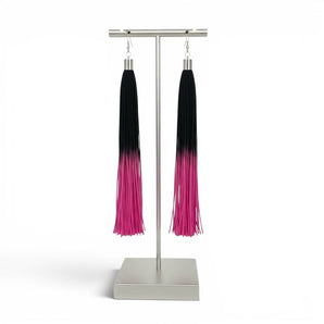 Black and Pink Ambre Tassel Earrings