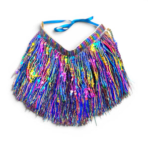Blue Multicoloured and Tinsel Sequin and Tassel Choker