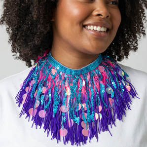 Pink and Purple Sequin and Tassel Choker