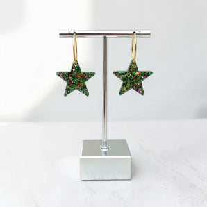Green and Bronze Star Resin Earrings