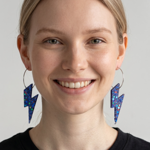 Blue Lightning Bolt Resin Earrings