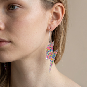 Multicoloured Lightning Bolt Resin Earrings