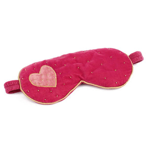 PINK VELVET HEART EYE SLEEP MASK AND BAG